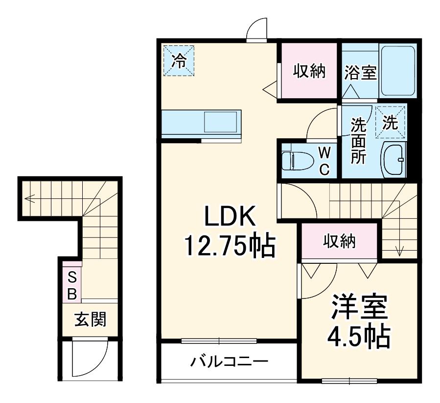 リーブルファイン大治田Ⅲ 2号棟(1LDK/2階)の間取り写真