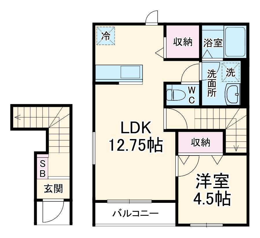 リーブルファイン大治田Ⅲ 2号棟(1LDK/2階)の間取り写真