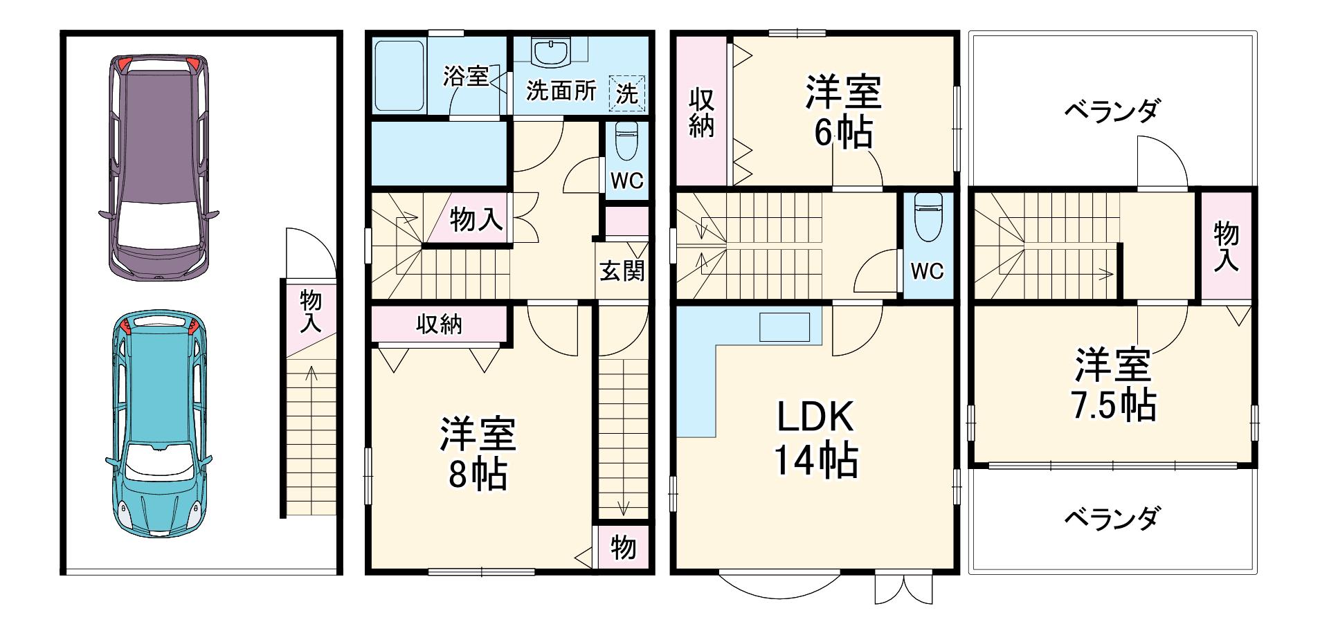 山陰本線 円町駅 徒歩3分 4階建 築35年(3LDK)の間取り写真