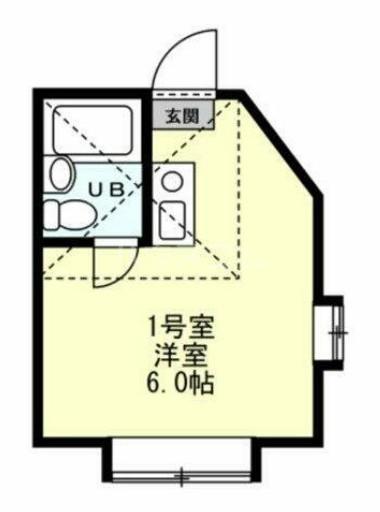 パンシオン読売ランド前A棟(ワンルーム/1階)の間取り写真
