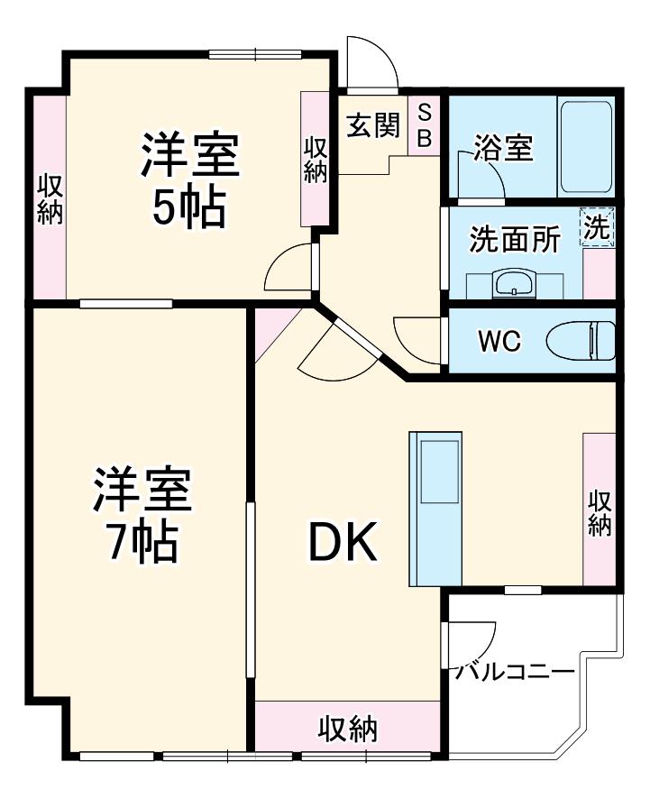磯子センターハイツ(2DK/5階)の間取り写真