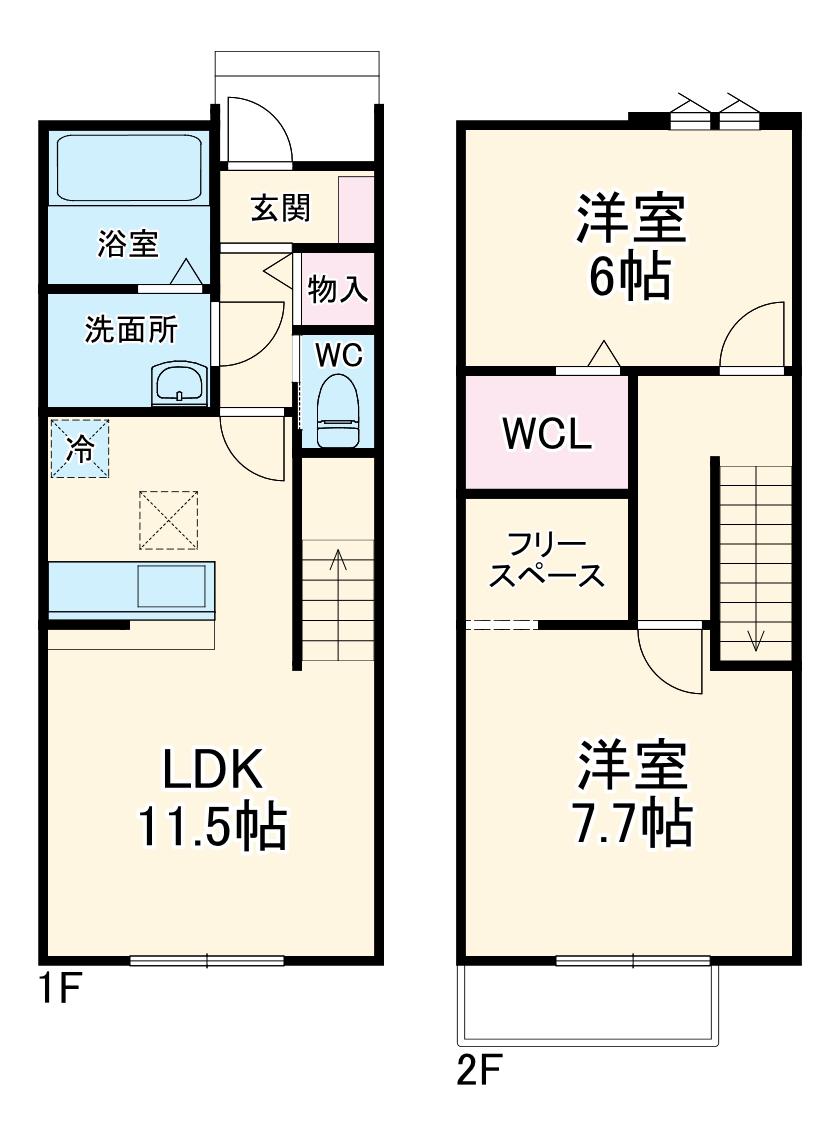 アーバン・ヒルズみやね台(2LDK/1階)の間取り写真