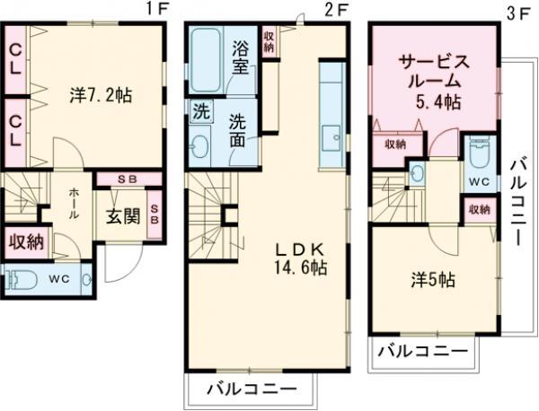 東急東横線 学芸大学駅 徒歩15分 3階建 築7年(2SLDK)の間取り写真