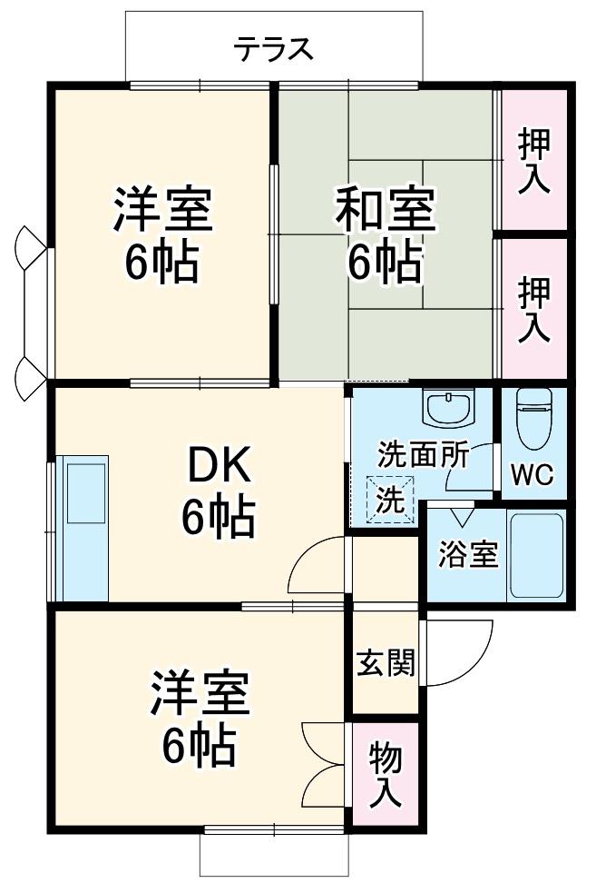 カーサB(3DK/1階)の間取り写真