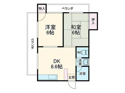 沖縄都市モノレール 赤嶺駅 徒歩111分 4階建 築24年(2DK/4階)の間取り写真