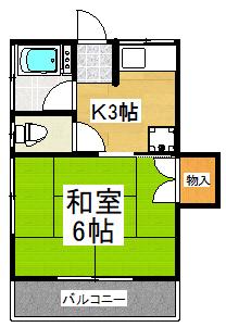 ハイツ関田(1K/2階)の間取り写真