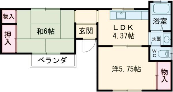 VILLAイースト(2DK/2階)の間取り写真