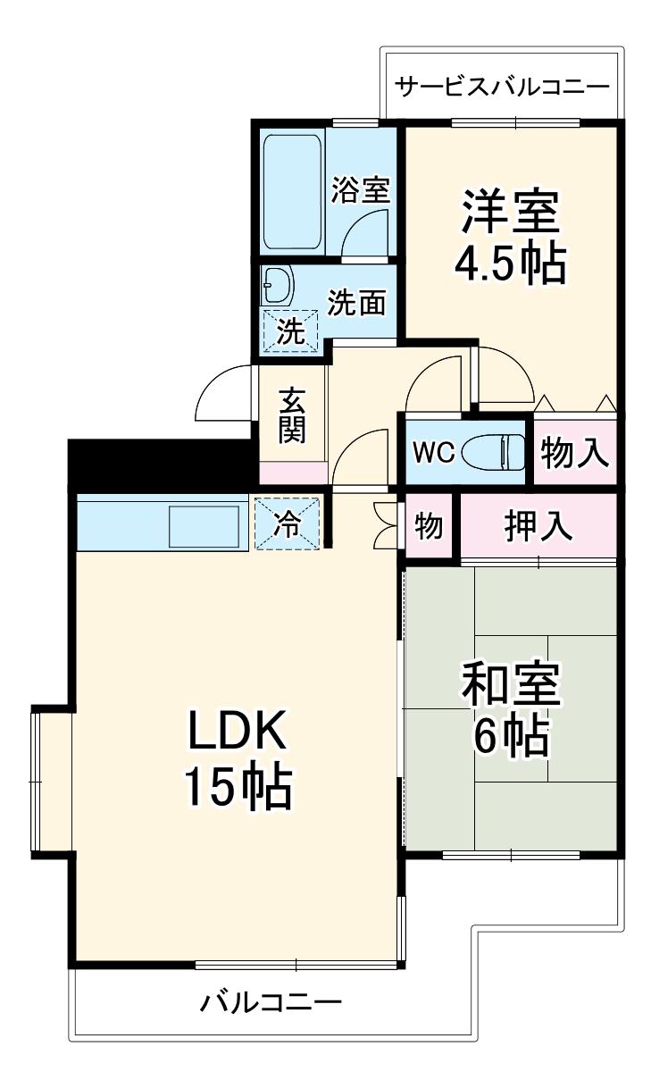 アクリベール有馬(2LDK/3階)の間取り写真