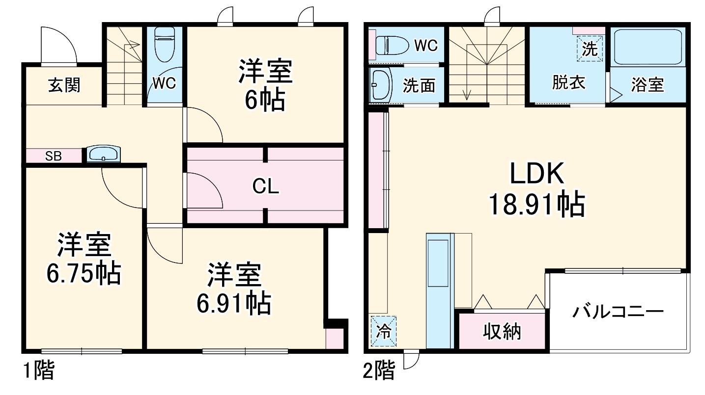 名鉄各務原線 手力駅 徒歩20分 2階建 築1年(3SLDK)の間取り写真
