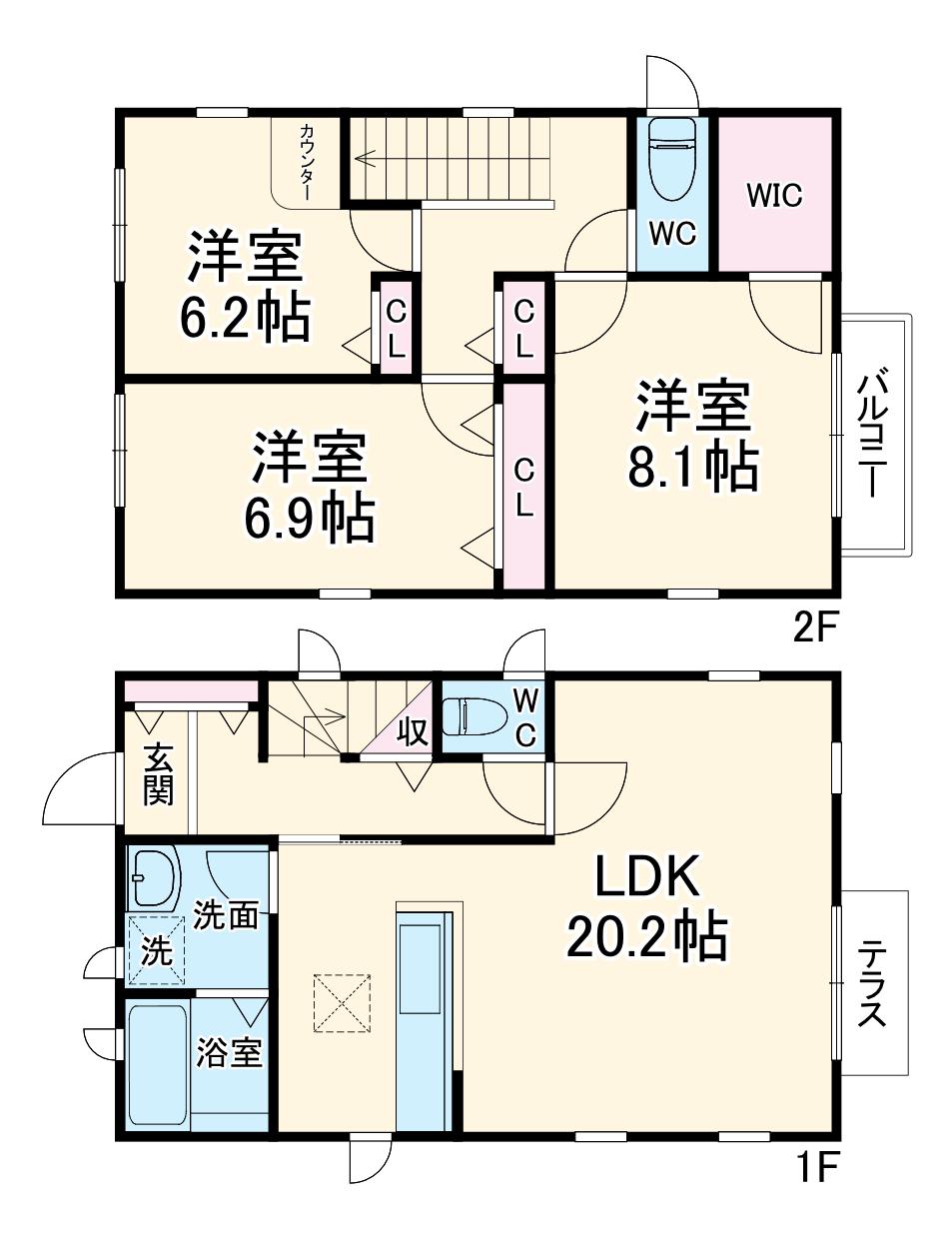 小田急電鉄小田原線 愛甲石田駅 徒歩7分 2階建 築25年(3LDK)の間取り写真