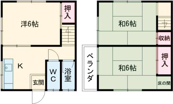 山陰本線 千代川駅 徒歩3分 2階建 築43年(3K)の間取り写真