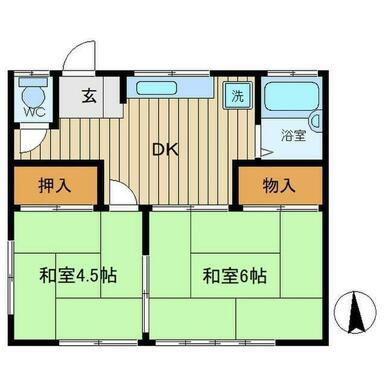 富士美コーポ(2DK/1階)の間取り写真