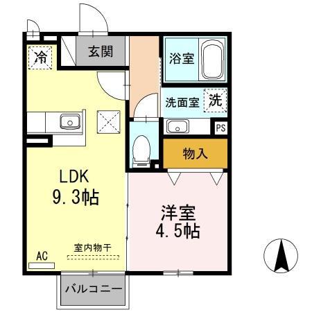 ぱるタウン C(1LDK/1階)の間取り写真