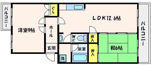 ハイツキャスティーA棟(2LDK/4階)の間取り写真
