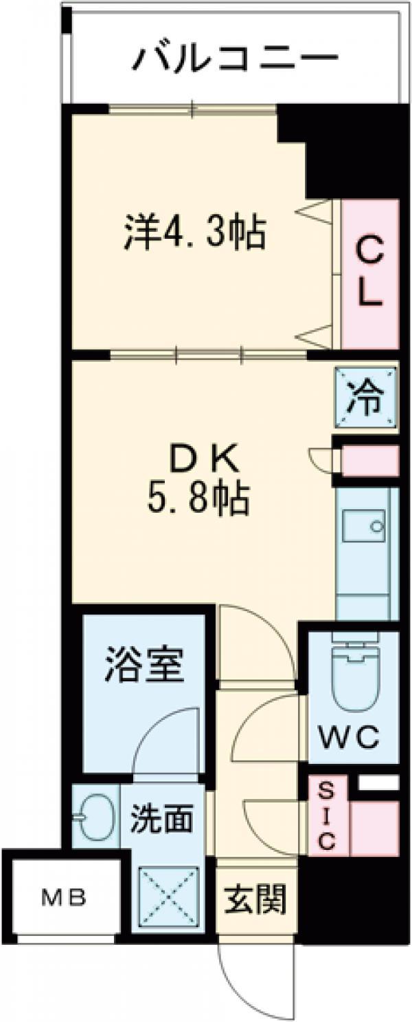 プライマル新大阪(1DK/13階)の間取り写真