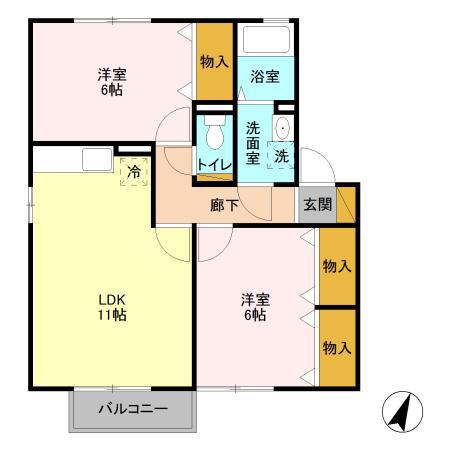 ニチゴマンション2(2LDK/2階)の間取り写真