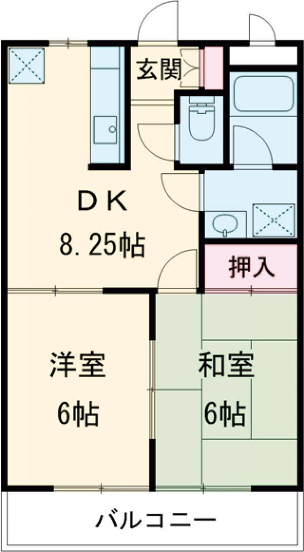 グリーンフィールド石坂A棟(2DK/2階)の間取り写真