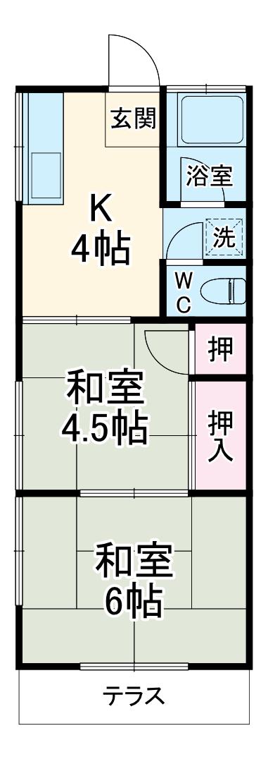 コーポ西山(2K/1階)の間取り写真