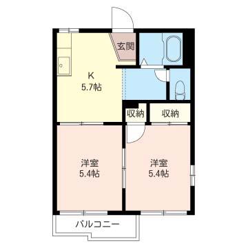 ジュネス石名坂 A(2K/2階)の間取り写真
