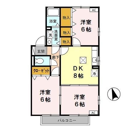 ヴェルドミールⅡ B棟(3DK/1階)の間取り写真