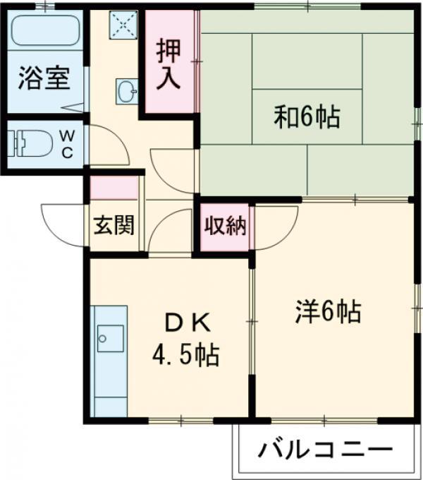 福一サンライフD棟(2DK/2階)の間取り写真