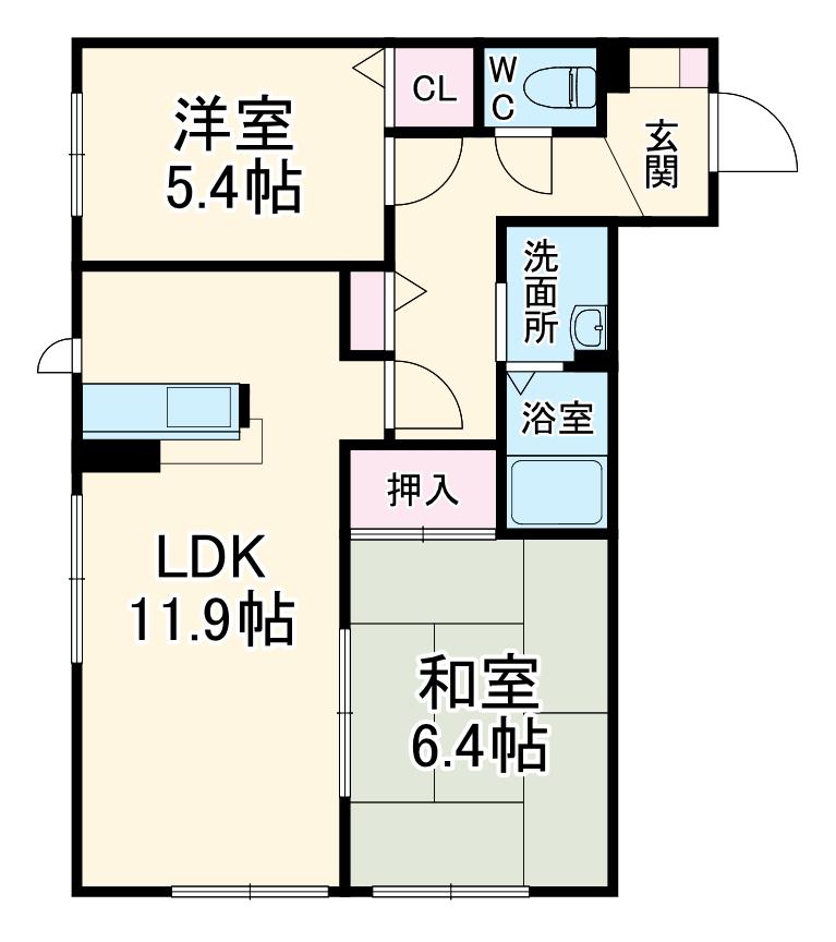 ディアス小川(2LDK/1階)の間取り写真