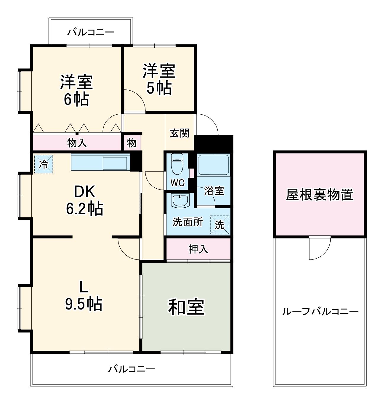 グリーンハイム村上1号棟(3LDK/5階)の間取り写真