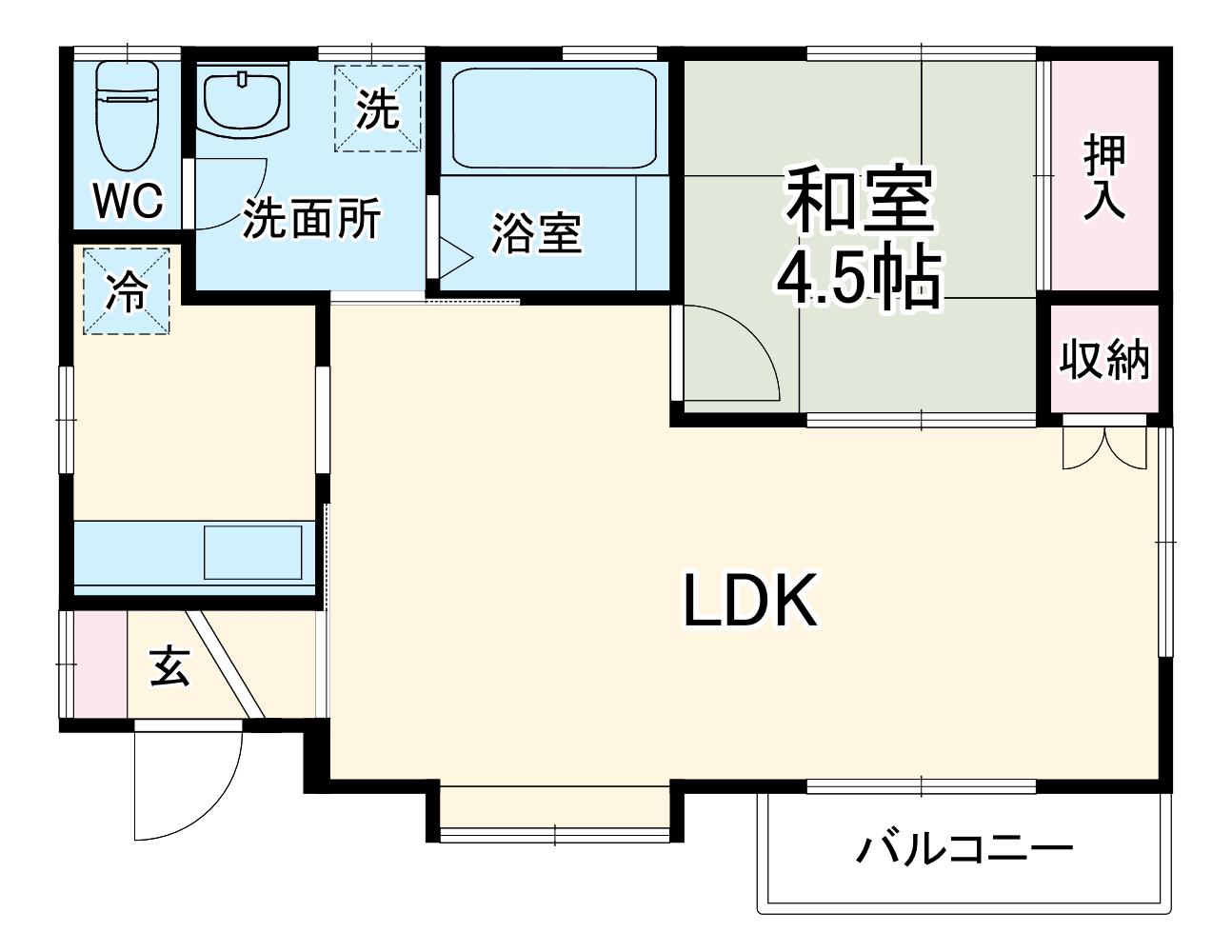 北の原ハイツ(1LDK/1階)の間取り写真