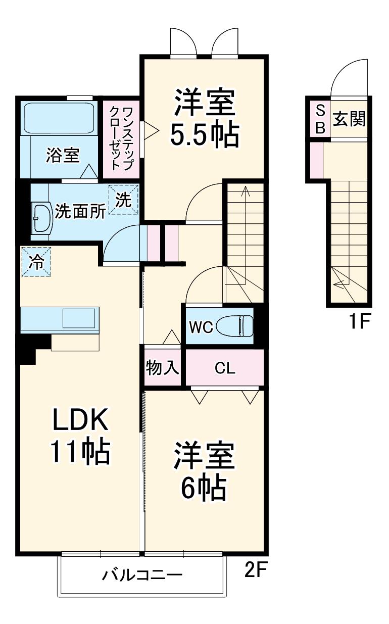 アムールエスポア(2LDK/2階)の間取り写真