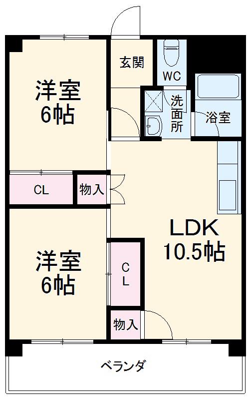 鄕橋ハイツ(2LDK/4階)の間取り写真
