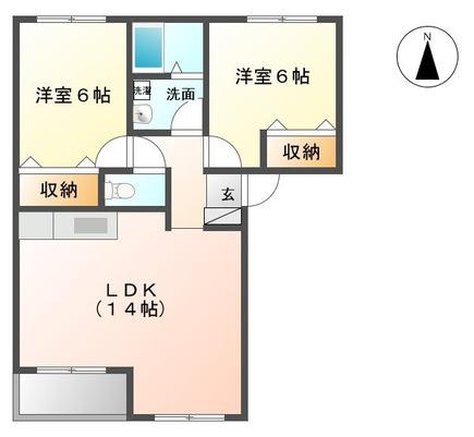 ロワ・ソレイユⅢ(2LDK/2階)の間取り写真