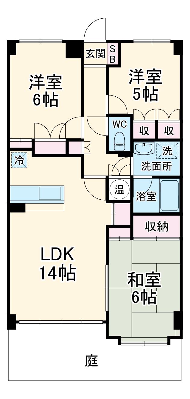 厚木・コアラマンション(3LDK/1階)の間取り写真