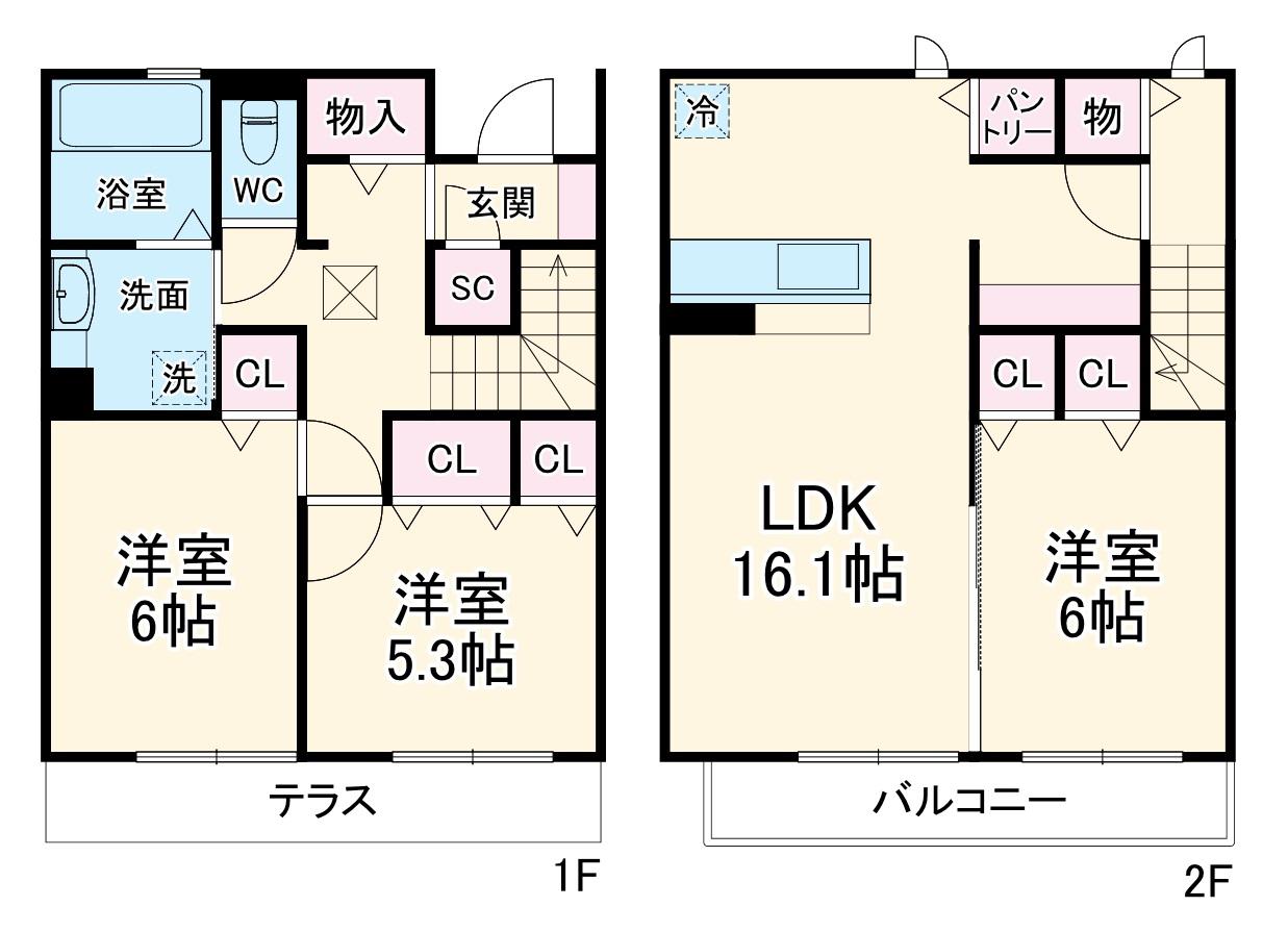 かぼく南館 南(3LDK/1階)の間取り写真