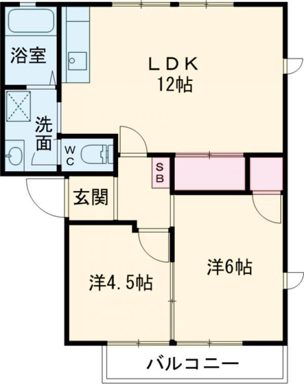 ディアスA(2LDK/1階)の間取り写真