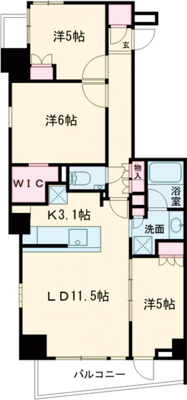 ザ・パークハウス新宿柏木(3LDK/6階)の間取り写真
