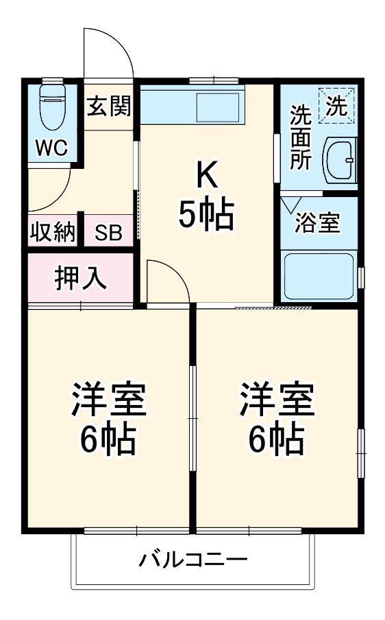 ソフィアⅠ(2DK/2階)の間取り写真