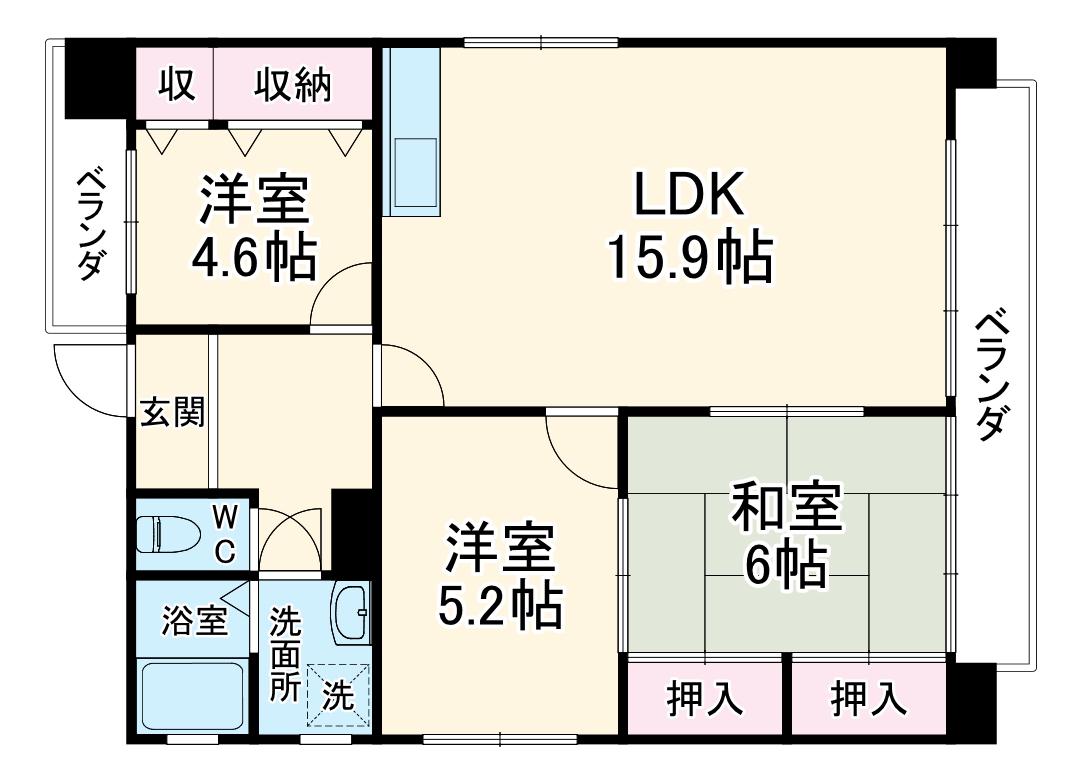 嶋津マンション(3LDK/4階)の間取り写真