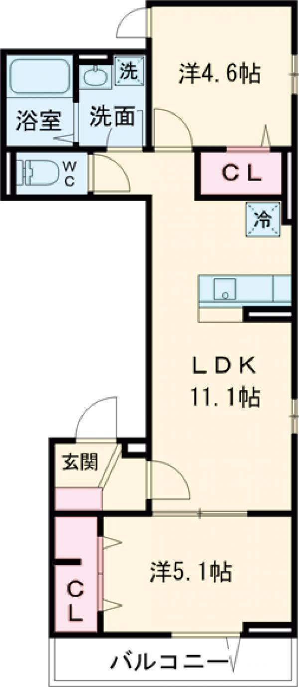 グラナーデ扇Ⅰ D(2LDK/2階)の間取り写真