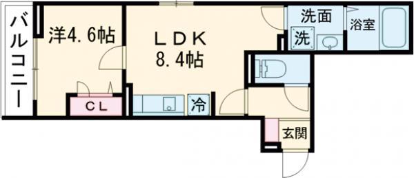グラナーデ扇Ⅰ D(1LDK/3階)の間取り写真