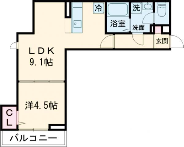 グラナーデ扇Ⅰ D(1LDK/3階)の間取り写真
