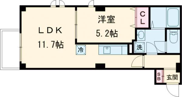 ルース国立Ⅰ(1LDK/2階)の間取り写真