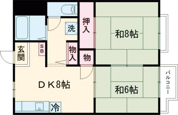 ドエル立石(2DK/1階)の間取り写真