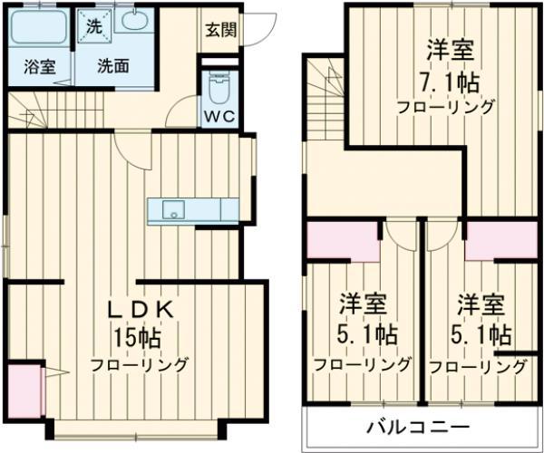 京王電鉄井の頭線 高井戸駅 徒歩13分 2階建 築46年(3LDK)の間取り写真