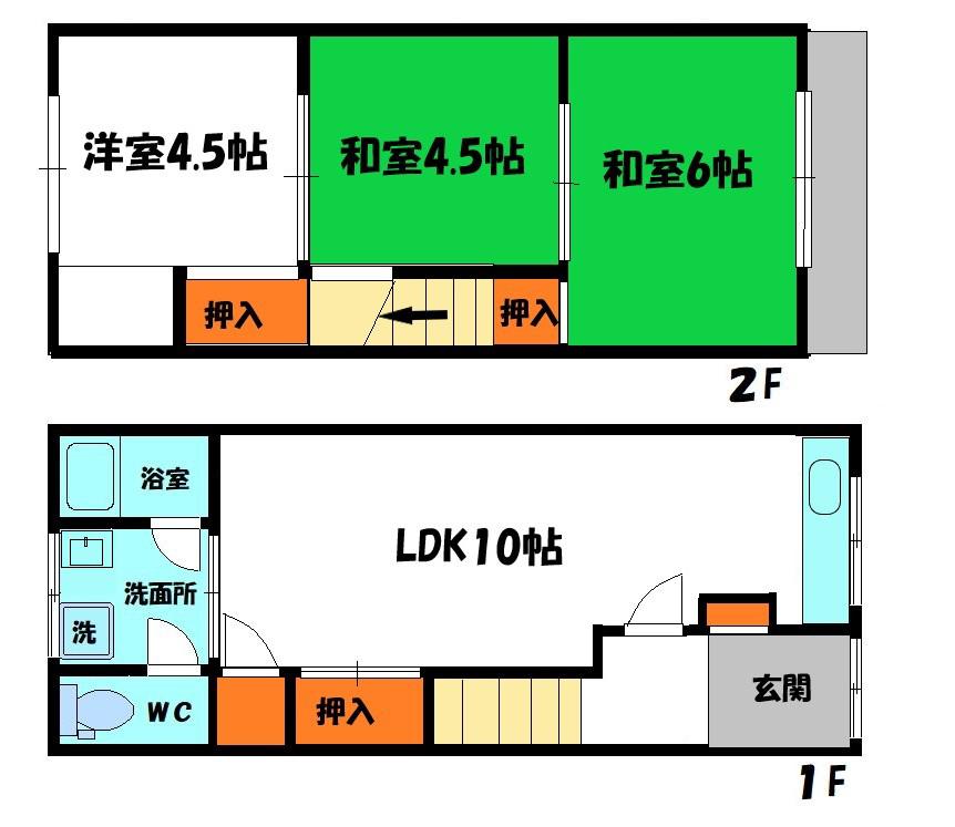 寺方元町1丁目連棟貸家(3LDK)の間取り写真