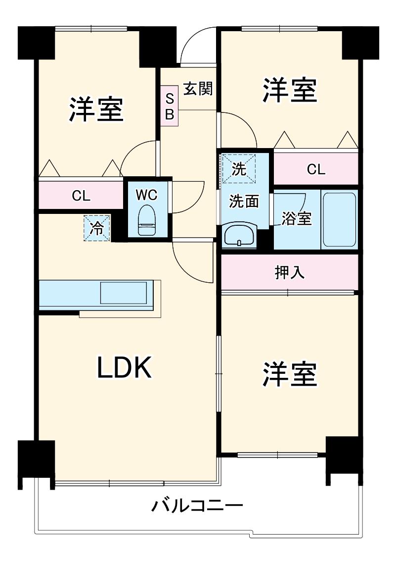 プリムローズ浦和Ⅱ(3LDK/4階)の間取り写真