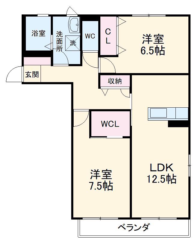 シャーメゾン毛倉 B棟(2LDK/2階)の間取り写真