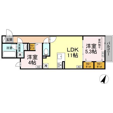 セレスティア上鷺宮Ⅱ(2LDK/3階)の間取り写真