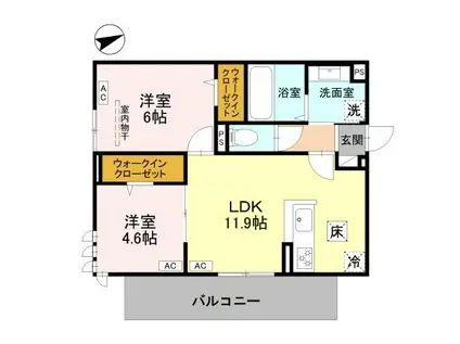 GRAMM下津林イースト(2LDK/2階)の間取り写真