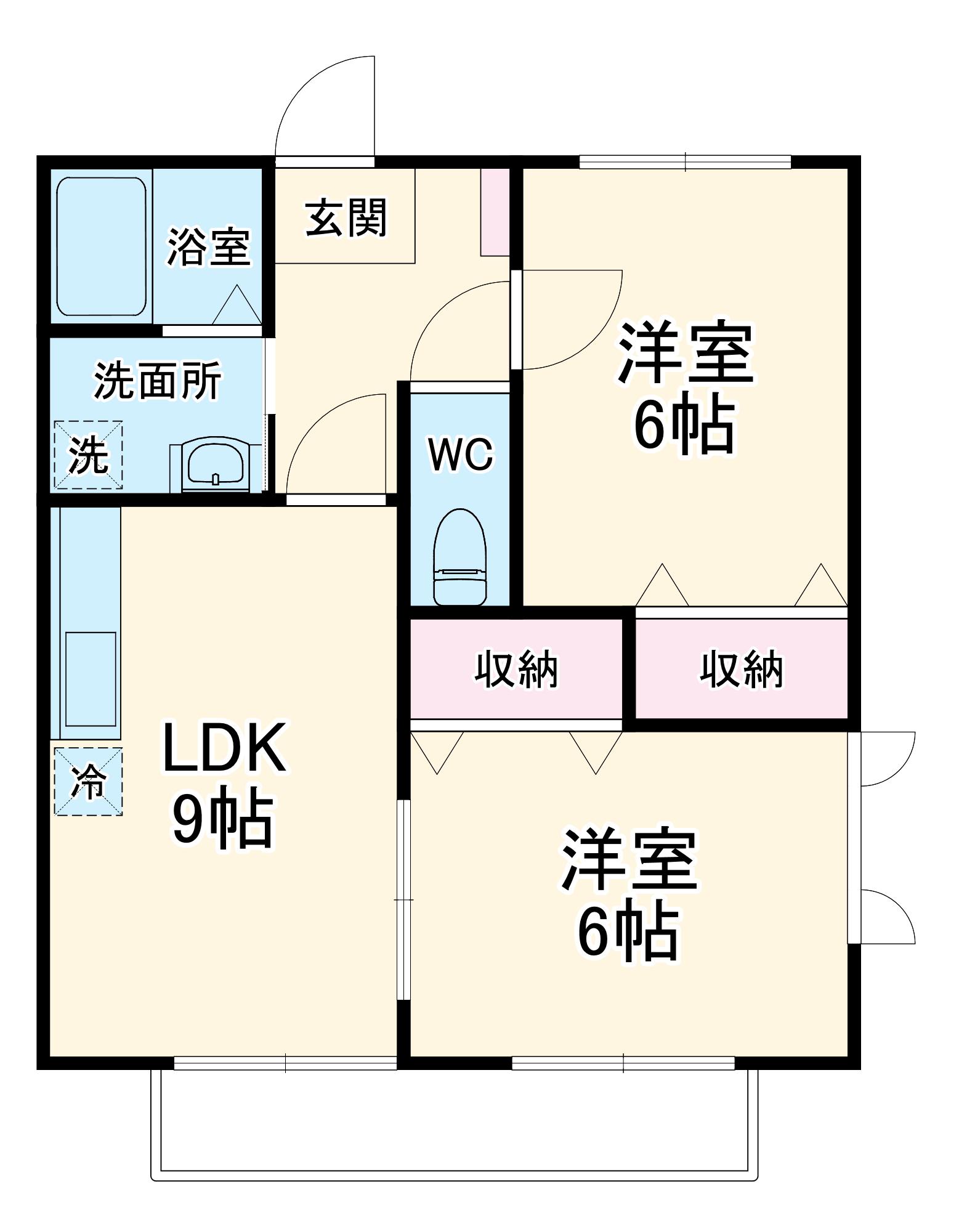 ブルーウェーブ西条B(2LDK/1階)の間取り写真