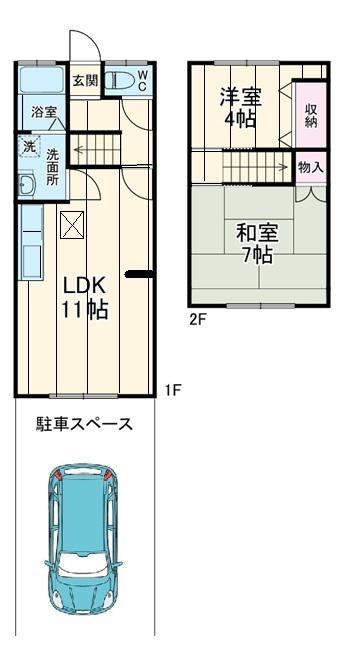八千代台団地第7号棟(2LDK/1階)の間取り写真